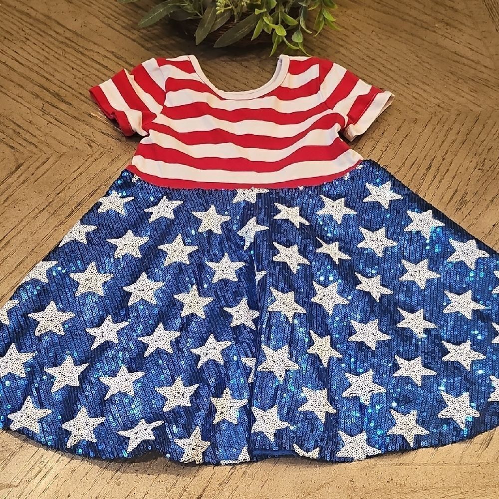 Red and Blue Starry Kids Sequin Dress Size 4-5